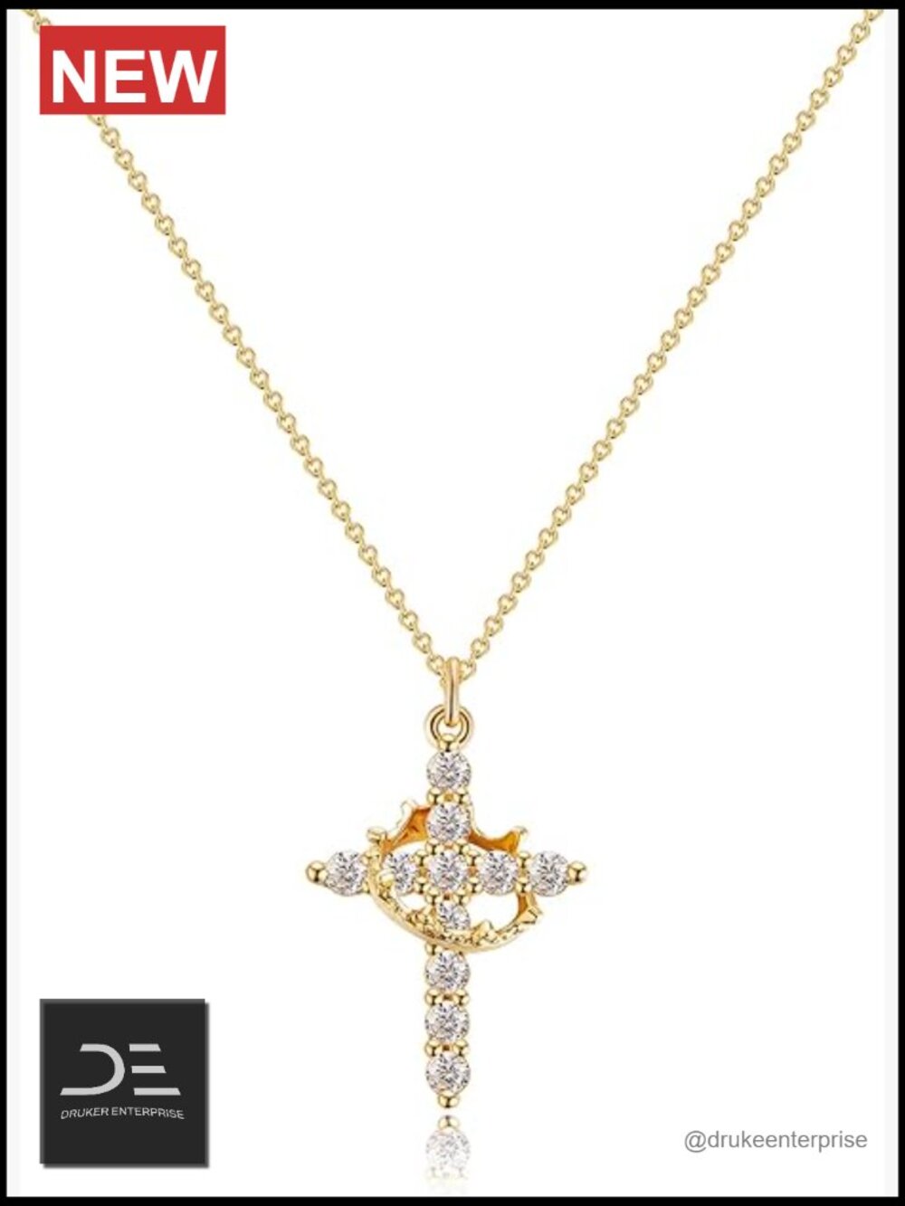 Dainty Cross Pendant Necklace 14k Gold Plated Cubic Zirconia Faith Jewelry